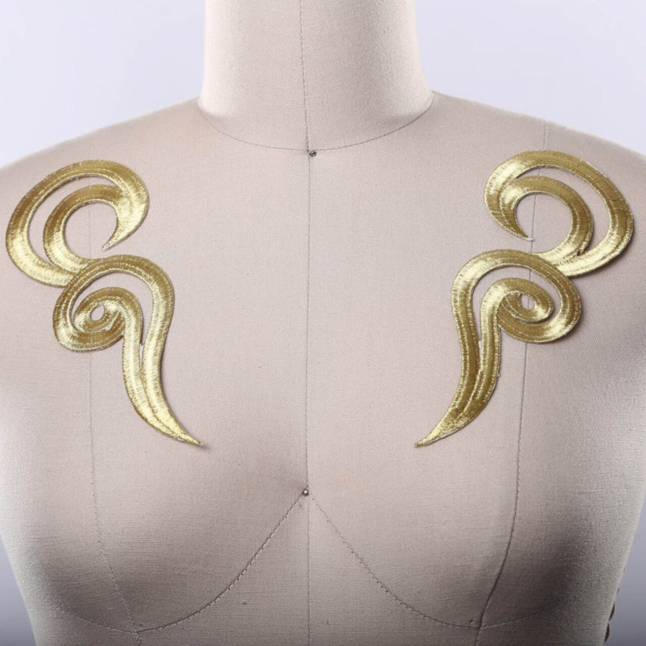 2 Pieces Antique Gold Mirrored Swirl Embroidered Applique with Iron On Backing